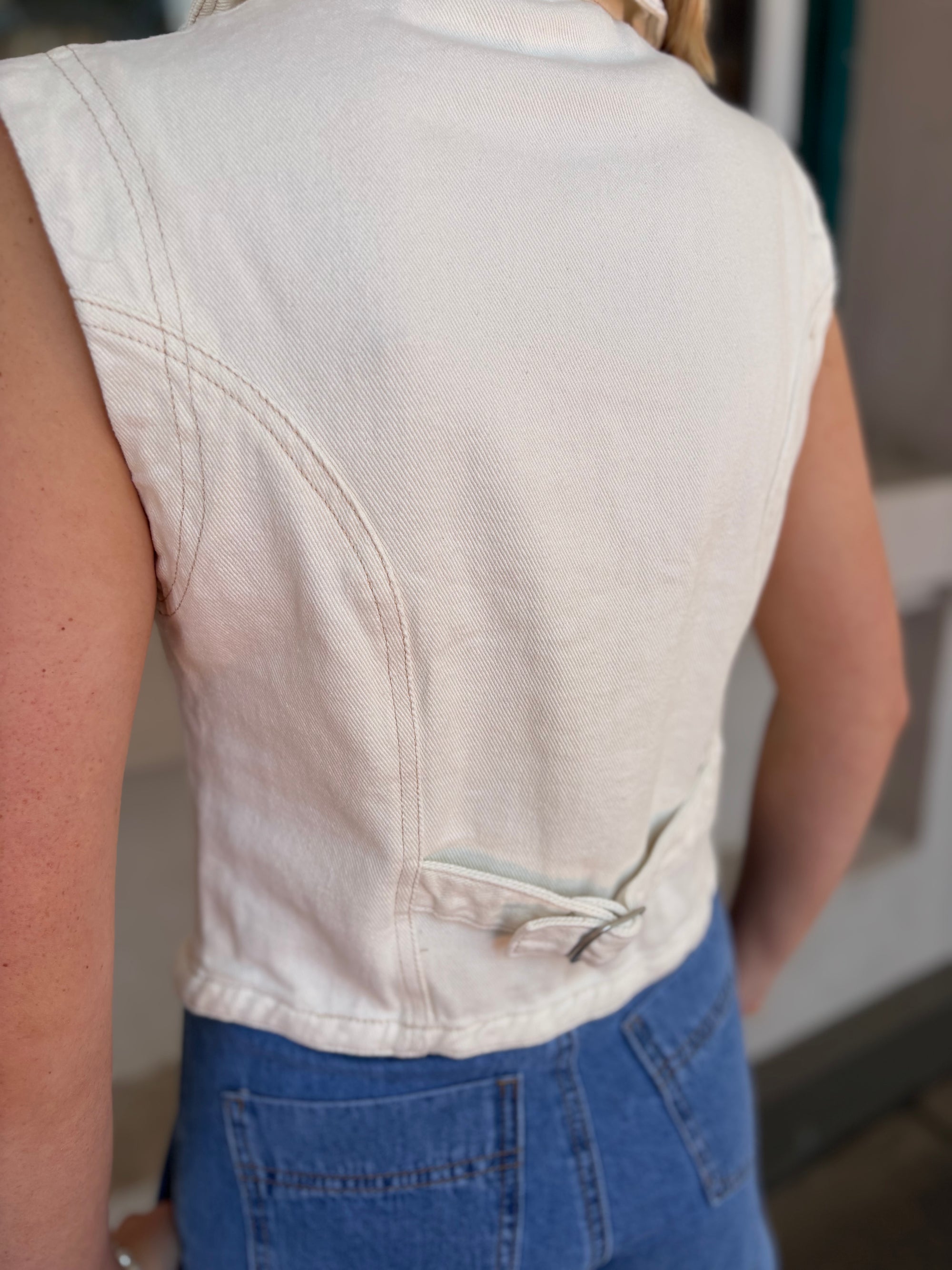 Collared Denim Vest - White