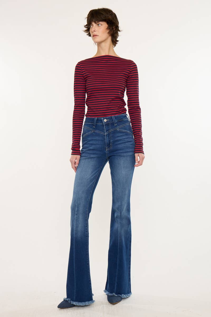 WESTERN HIGH RISE FRAYED HEM FLARE-KC7858M