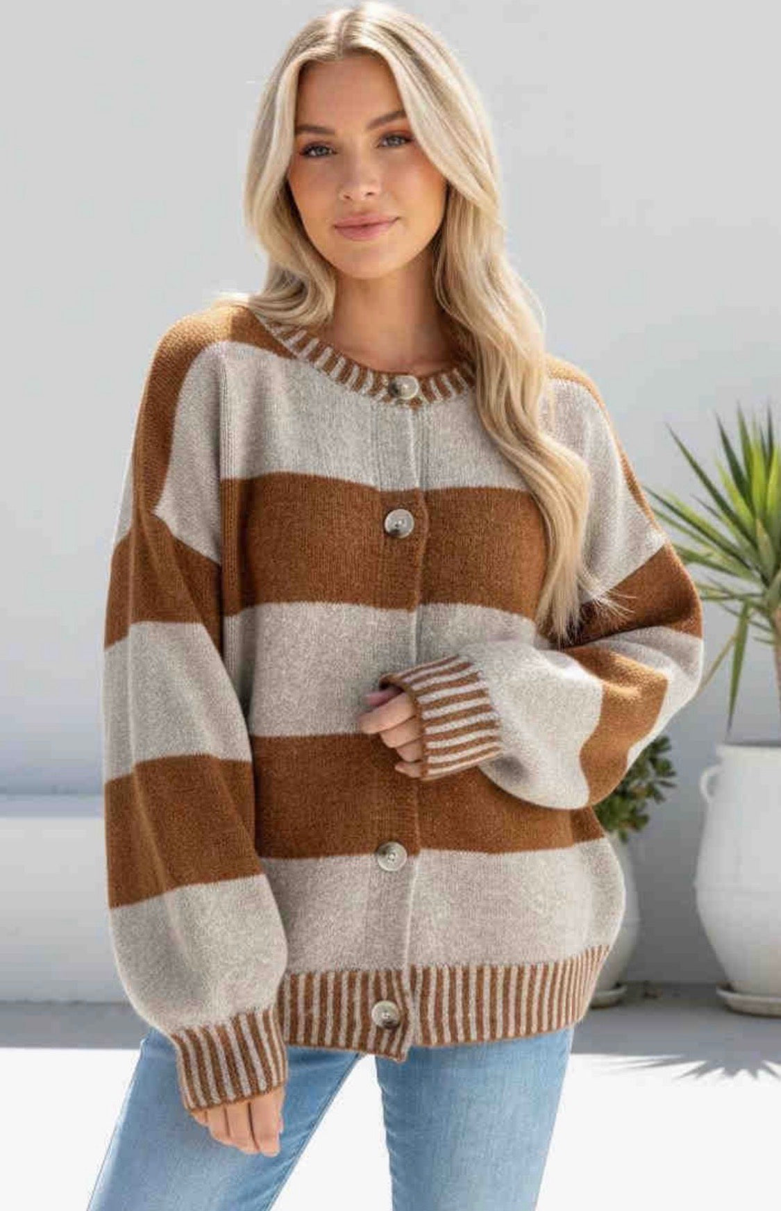 Caramel &amp; Oat Stripe Cardigan