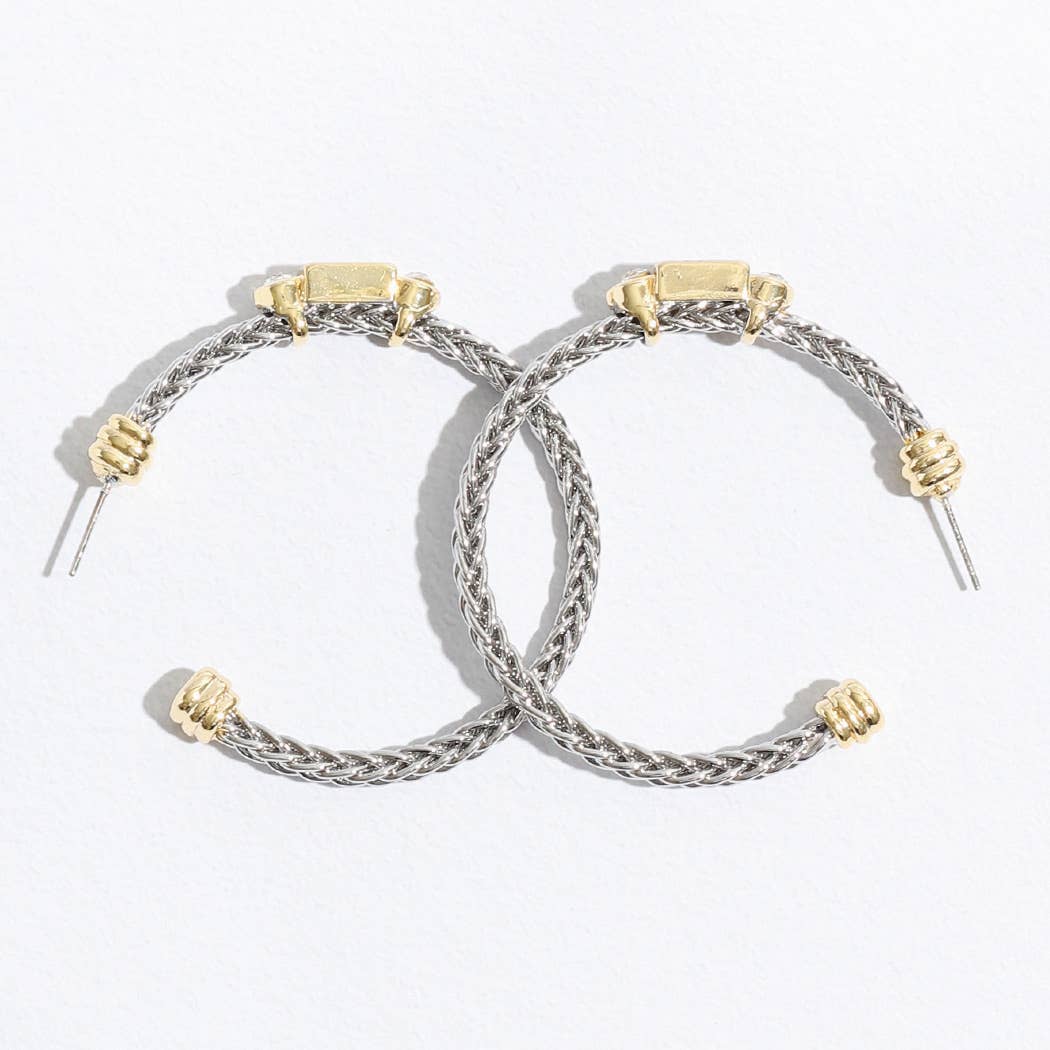Braided Hoop Geometric Shape CZ Post Earrings