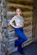 Windmill Print Long Sleeve Western Mesh Top