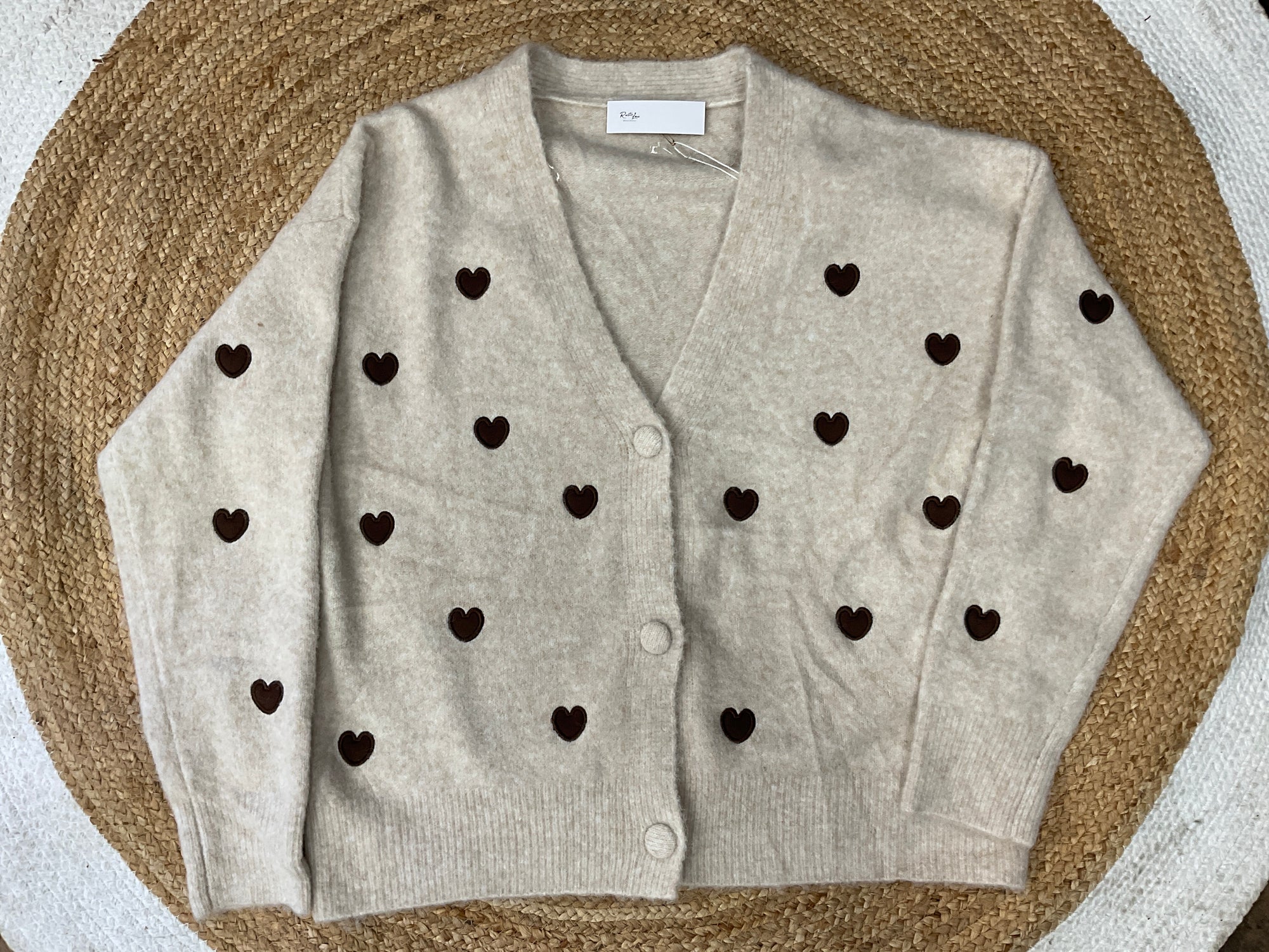 Button Knit with Love hearts- Cream