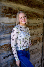 Windmill Print Long Sleeve Western Mesh Top