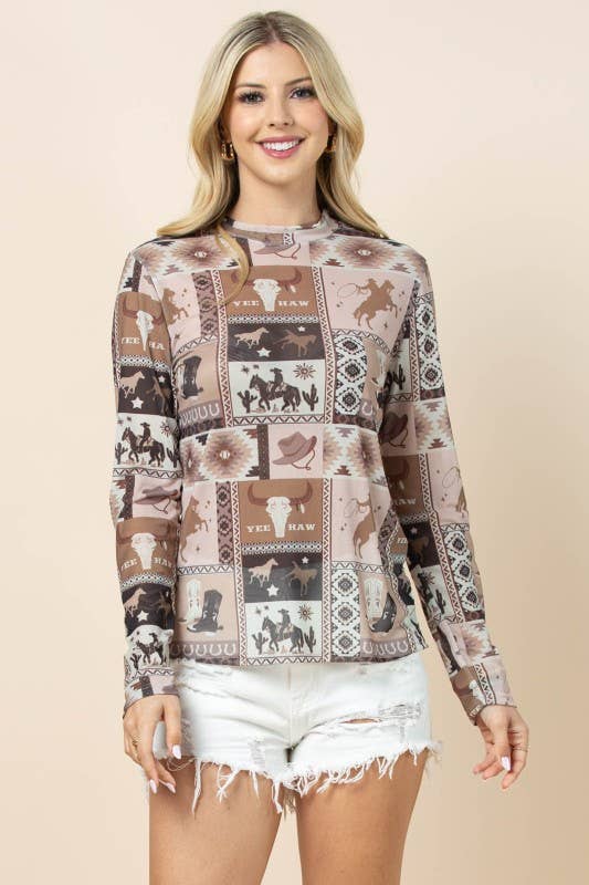 WESTERN PRINT~MESH TOP