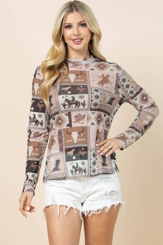WESTERN PRINT~MESH TOP