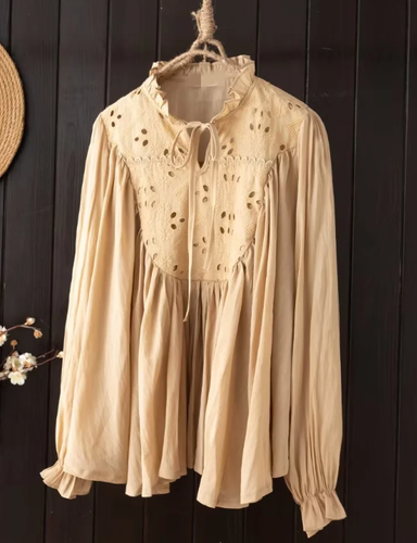 Cotton Embroidery Long Sleeves Blouse
