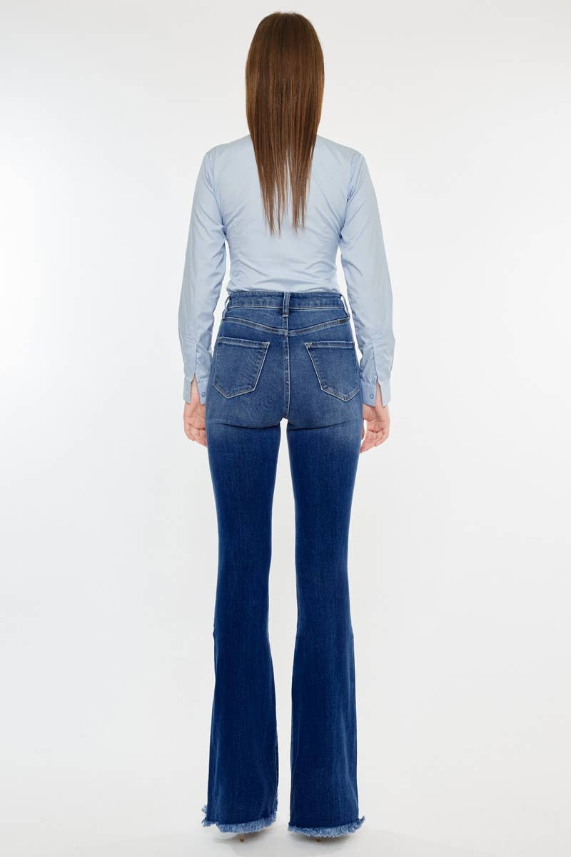 WESTERN HIGH RISE FRAYED HEM FLARE-KC7858M