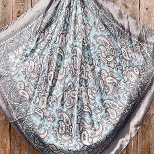 Wild Rag - 35X35"  Grey & Turquoise Paisley Scarf
