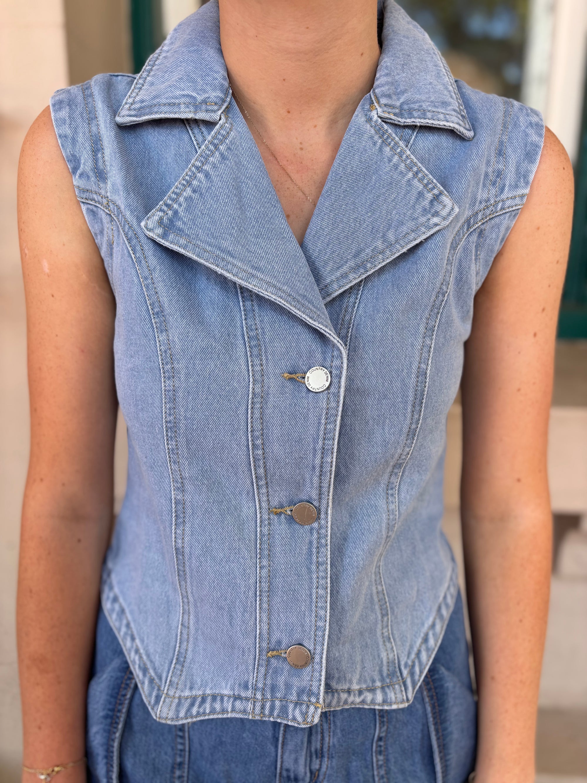 Collared Denim Vest - Denim