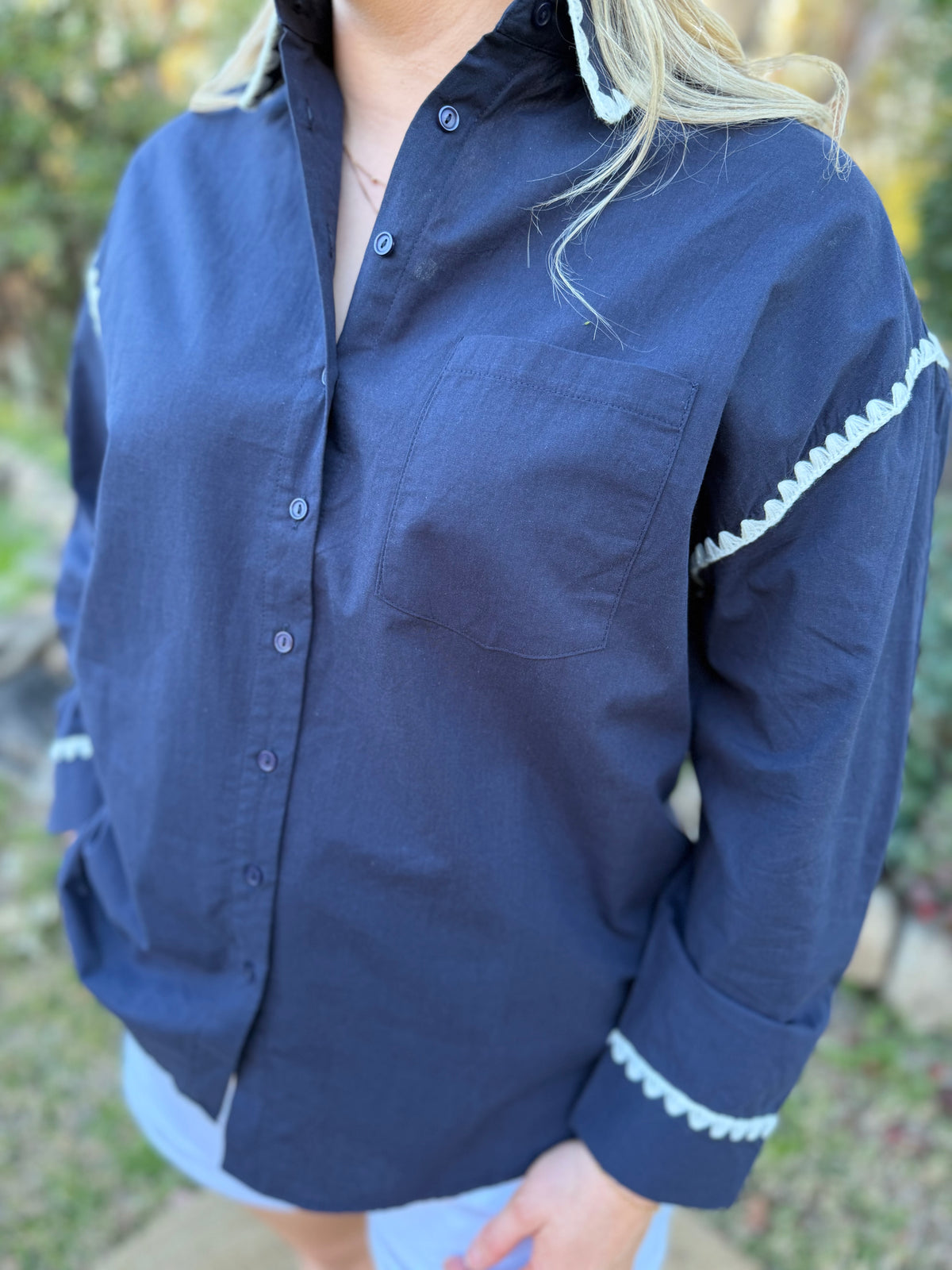 The Elodie Trim Shirt navy