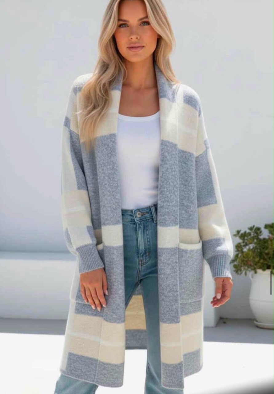 Blue and cream check cardigan