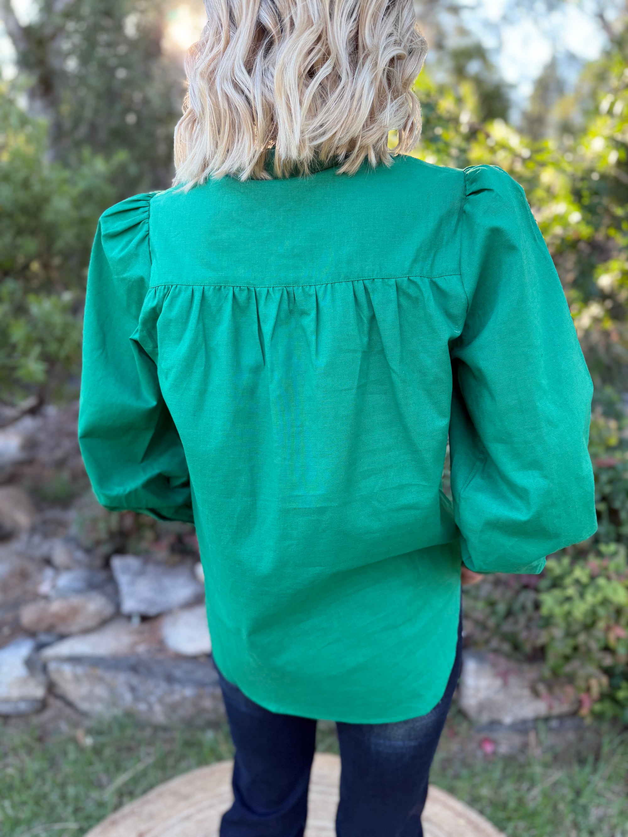 Emerald Ease Button Blouse