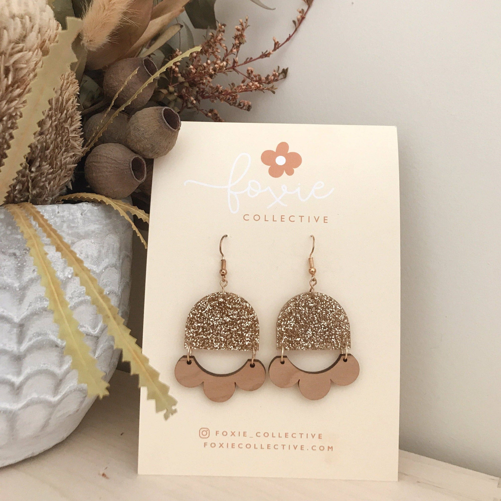 Marlie Earrings | Gold Glitter + Cherrywood |