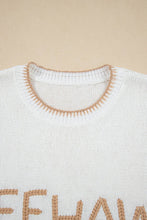 White Knitted YEEHAW Stitch Edge Crew Neck Sweater T Shirt