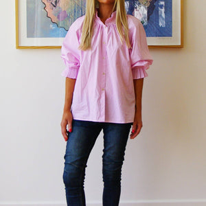 Olive print stripe cotton shirt pink