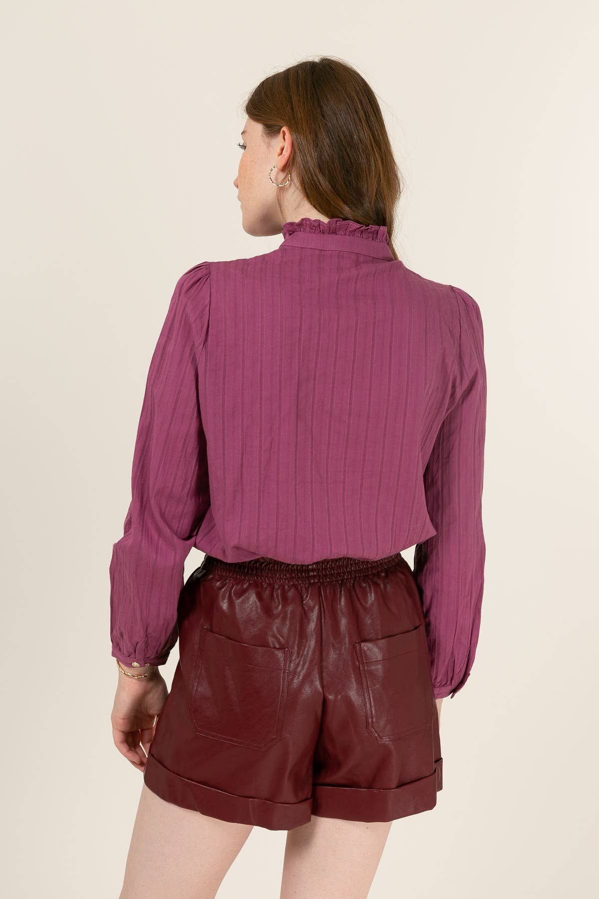 Lena Cotton blouse, Striped and textured, Golden buttons - Purple