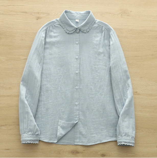 Women's Lace-Trim Collar Cotton Gauze Shirt