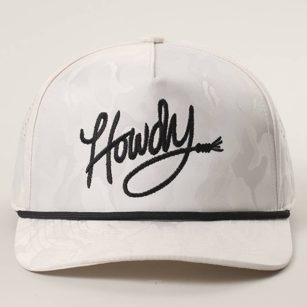 Howdy Embroidered White Camo Rope Strap Trucker Hat: LT GREY-LT GREY