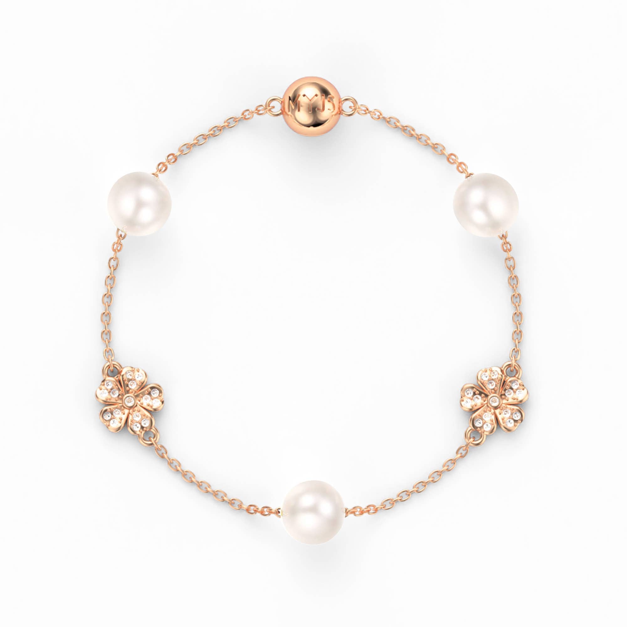 Cherry Blossom Flower Charm Bracelet with Freshwater Pearls
