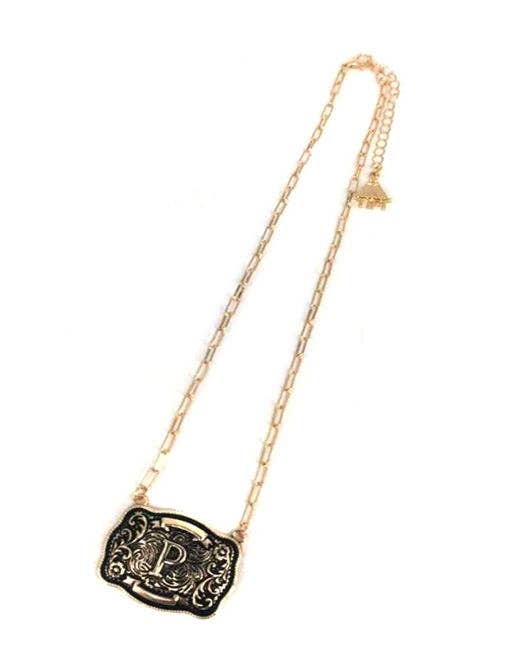 Western Belt Buckle Initial Necklace