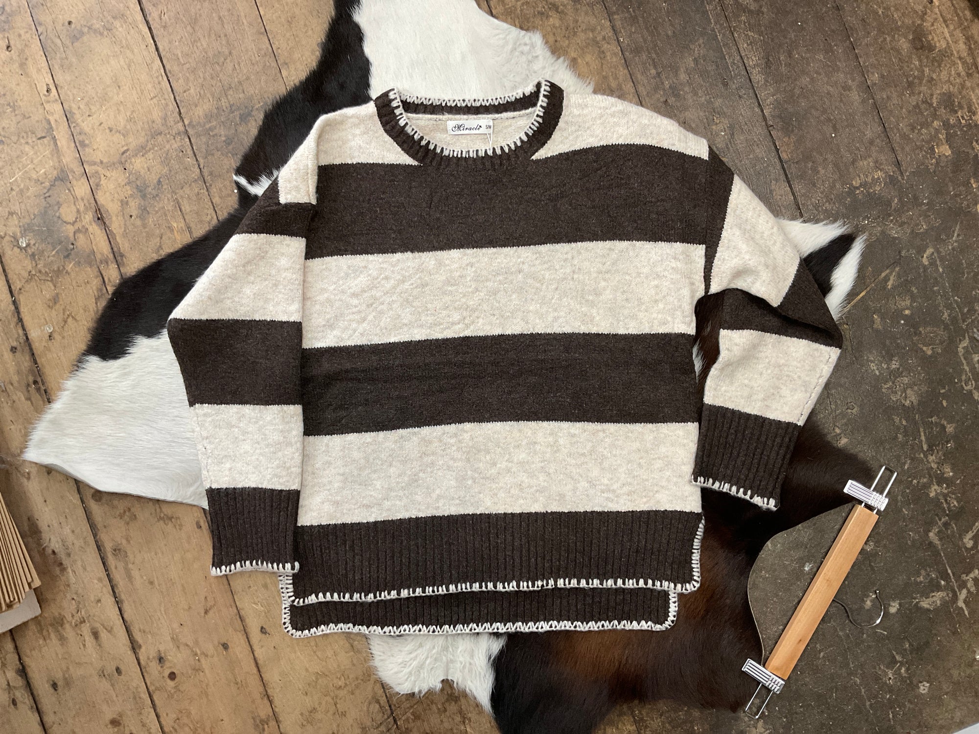 Brown and cream stripe knit