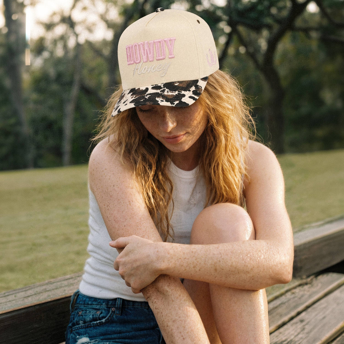 HOWDY HONEY Letter Embroidered on Two Tone Trucker Hat: Leopard