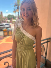 Green & White one shoulder dress