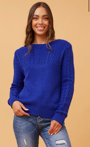 REANNE CABLE KNIT JUMPER - Cobalt Blue