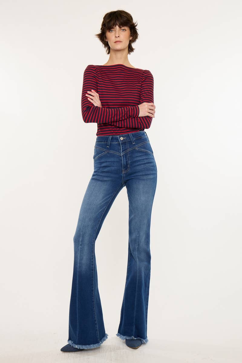 WESTERN HIGH RISE FRAYED HEM FLARE-KC7858M