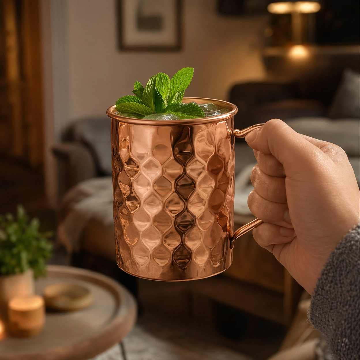 Pure Copper Embossed Mule Mug with Handle 475ml