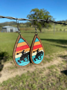 Earrings- Western Wooden - Bronc