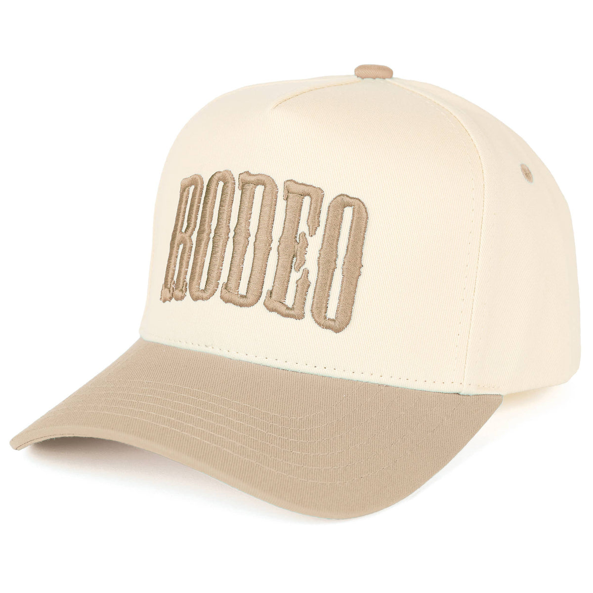RODEO Letter Embroidered Snapback Cap Beige