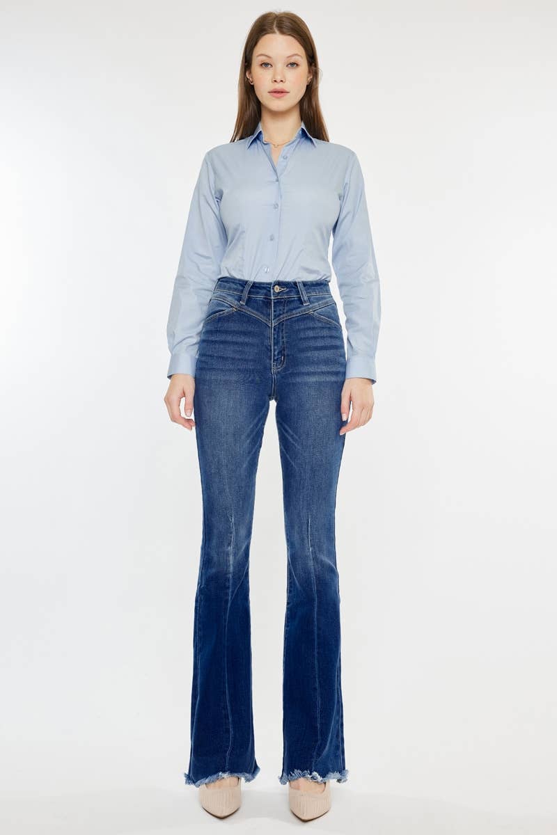 WESTERN HIGH RISE FRAYED HEM FLARE-KC7858M