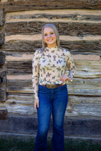 Windmill Print Long Sleeve Western Mesh Top