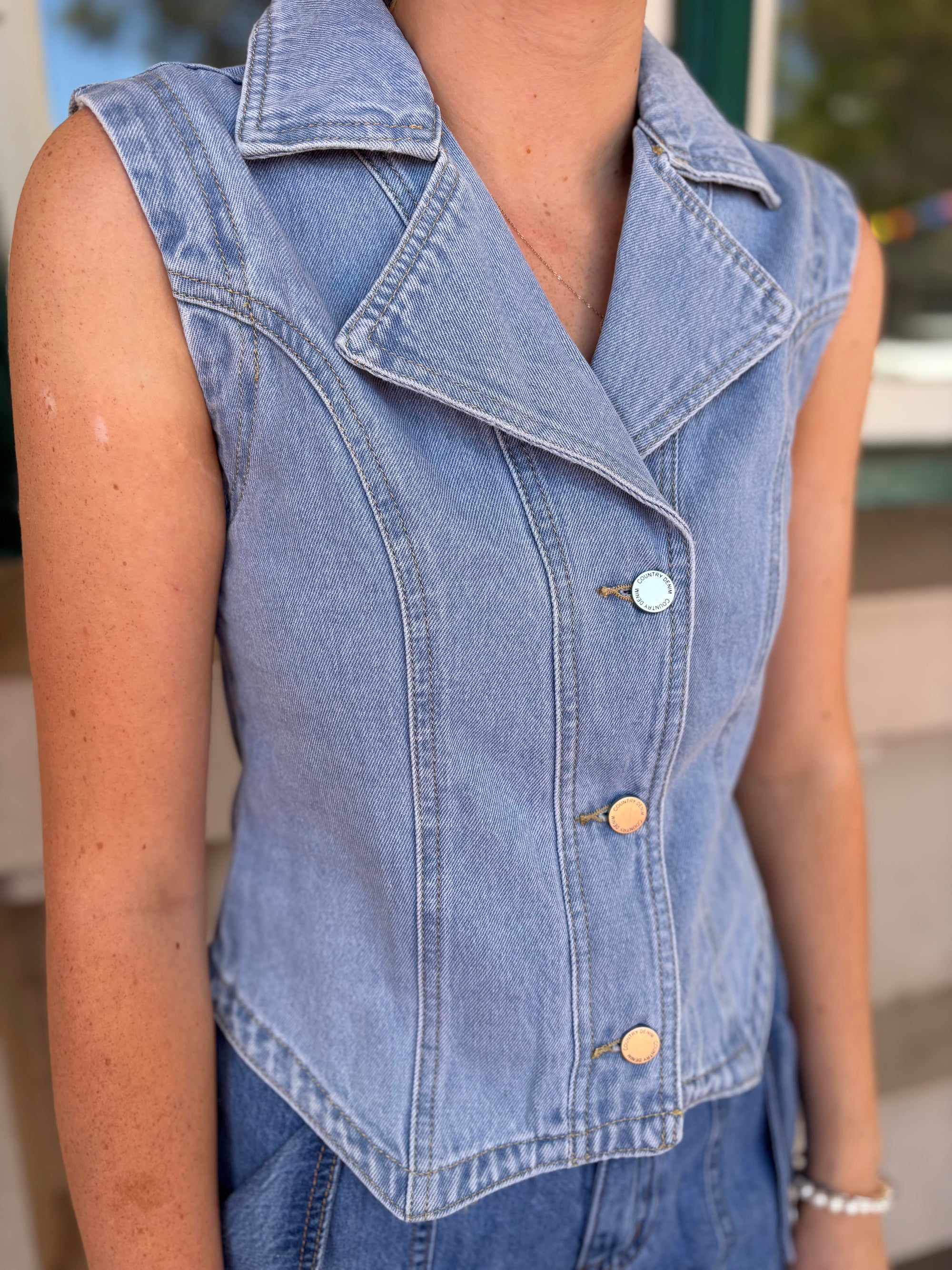 Collared Denim Vest - Denim
