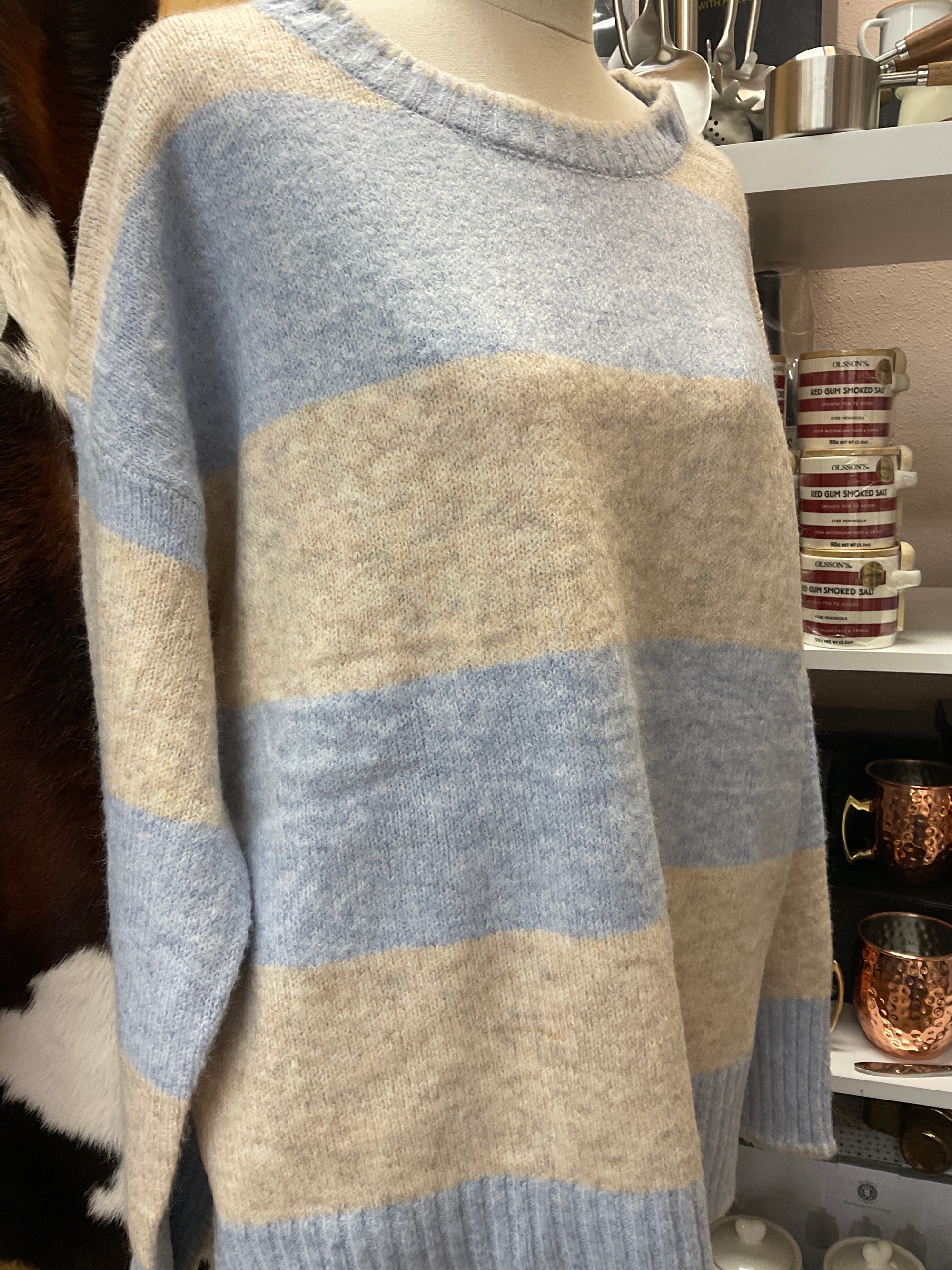 Blue and cream stripe knit
