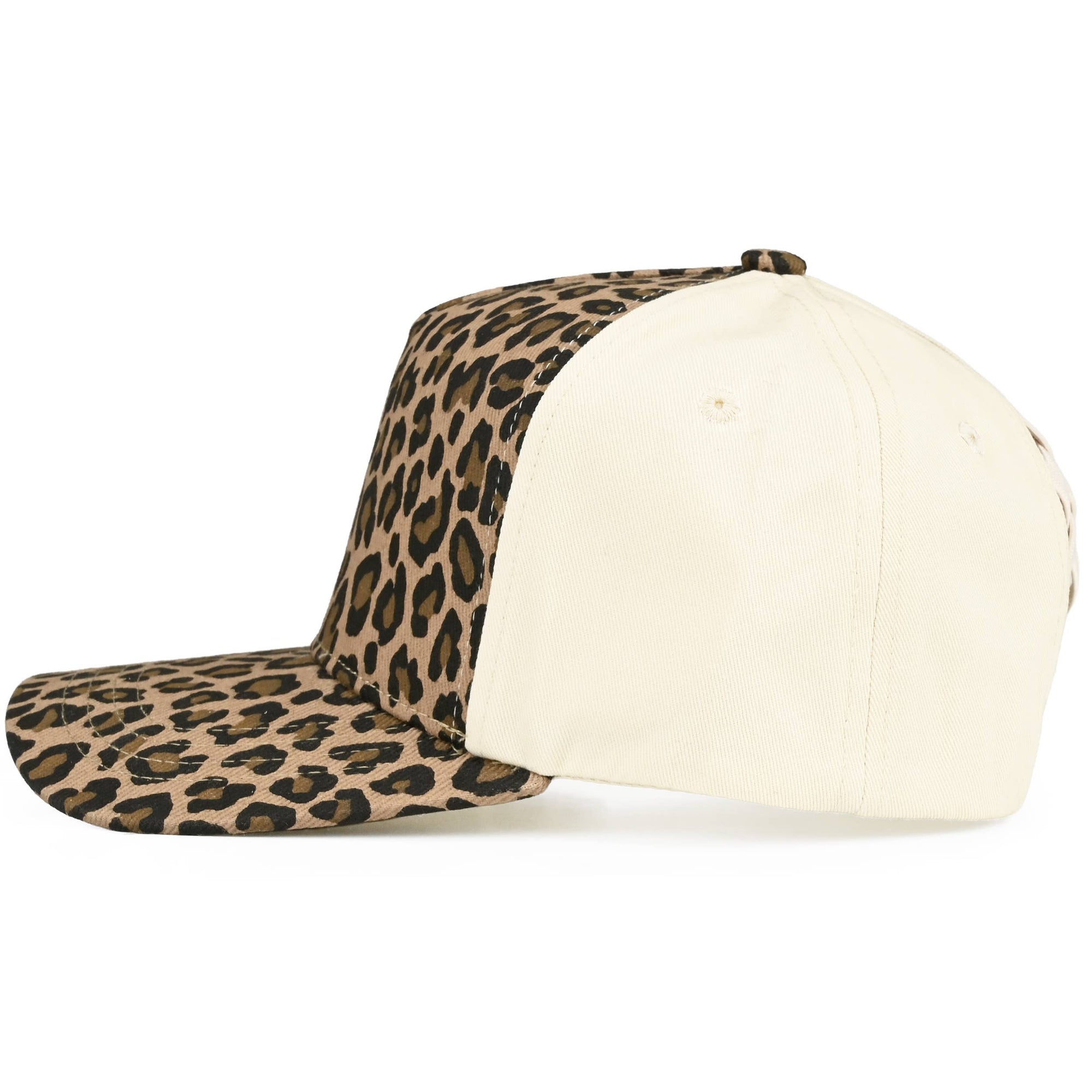 Leopard Pattern Two Tone Criss-Cross Back Trucker Hat: Camel pony tail