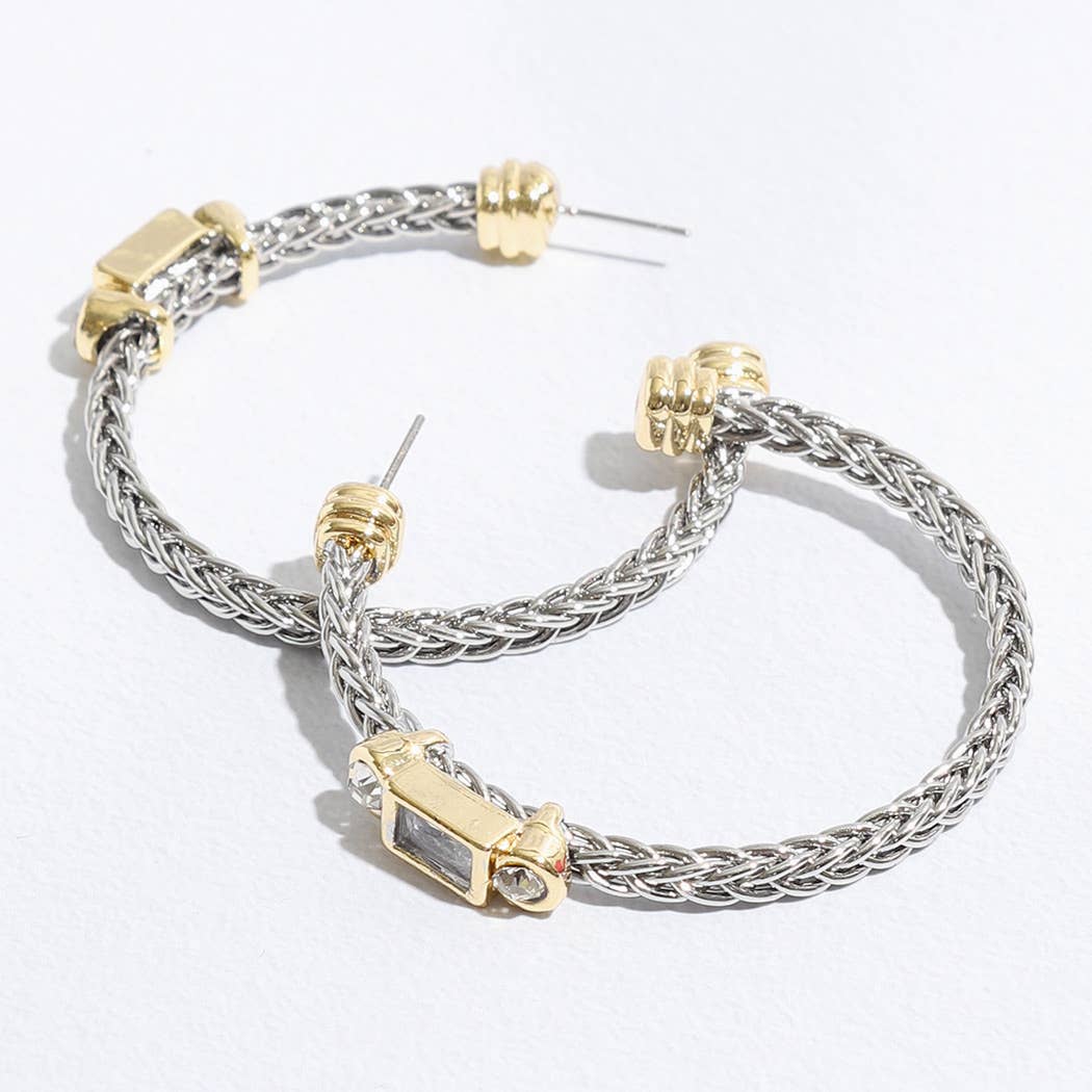 Braided Hoop Geometric Shape CZ Post Earrings
