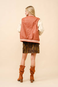 36164J - Faux Leather Western Embroidered Bomber Jacket