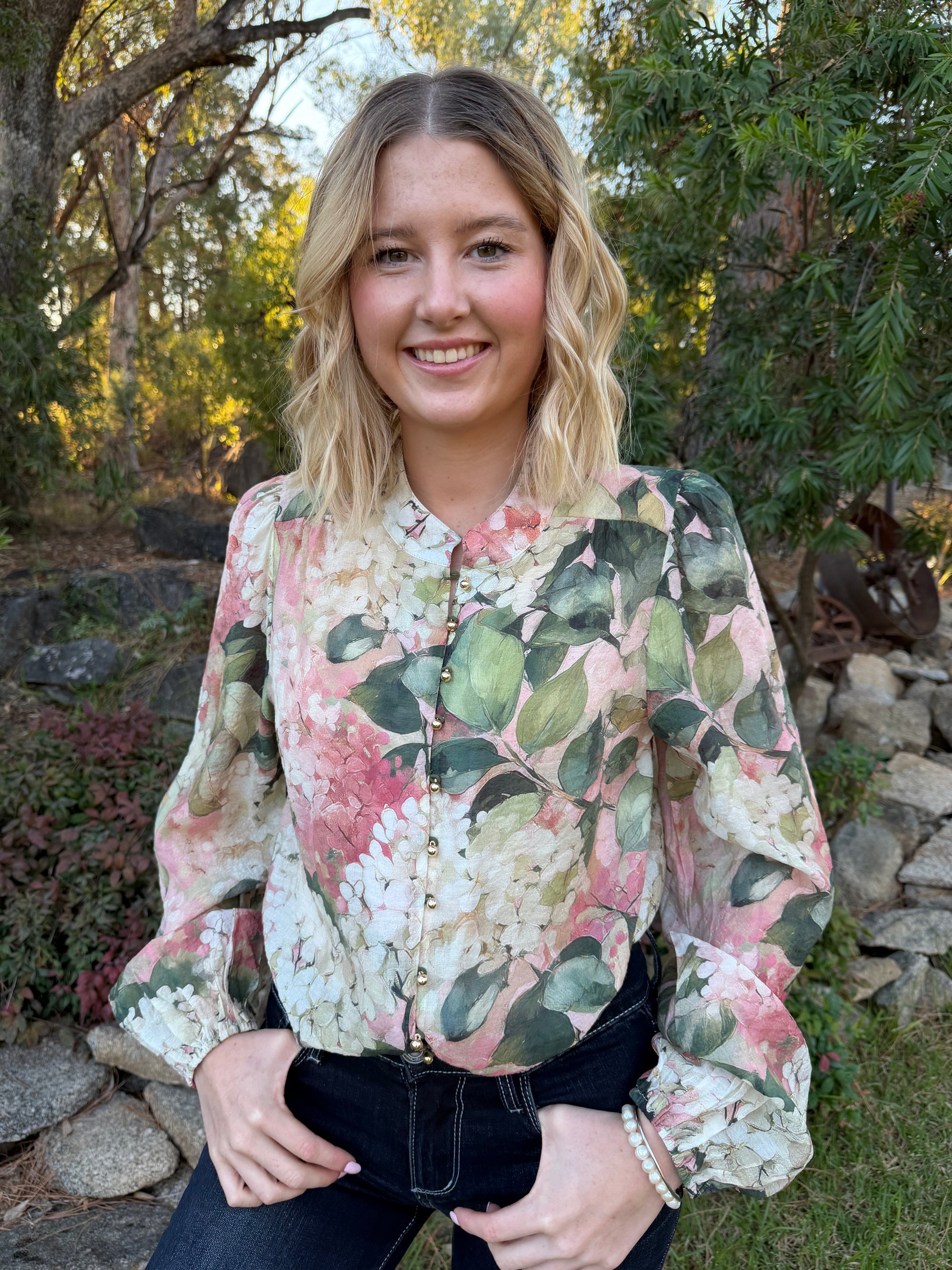 Floral Top - pink and green