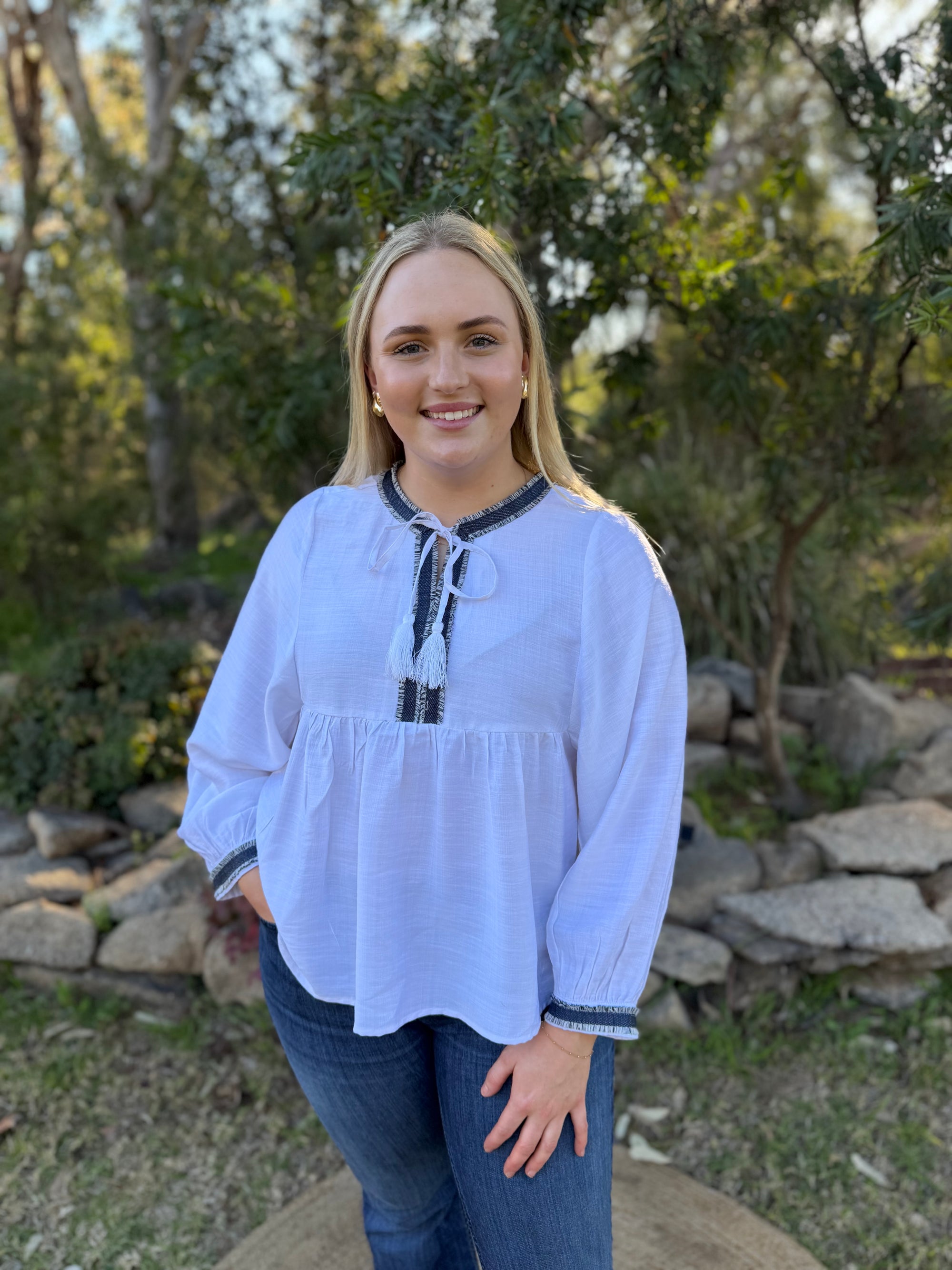 The Willow White Tassel Blouse