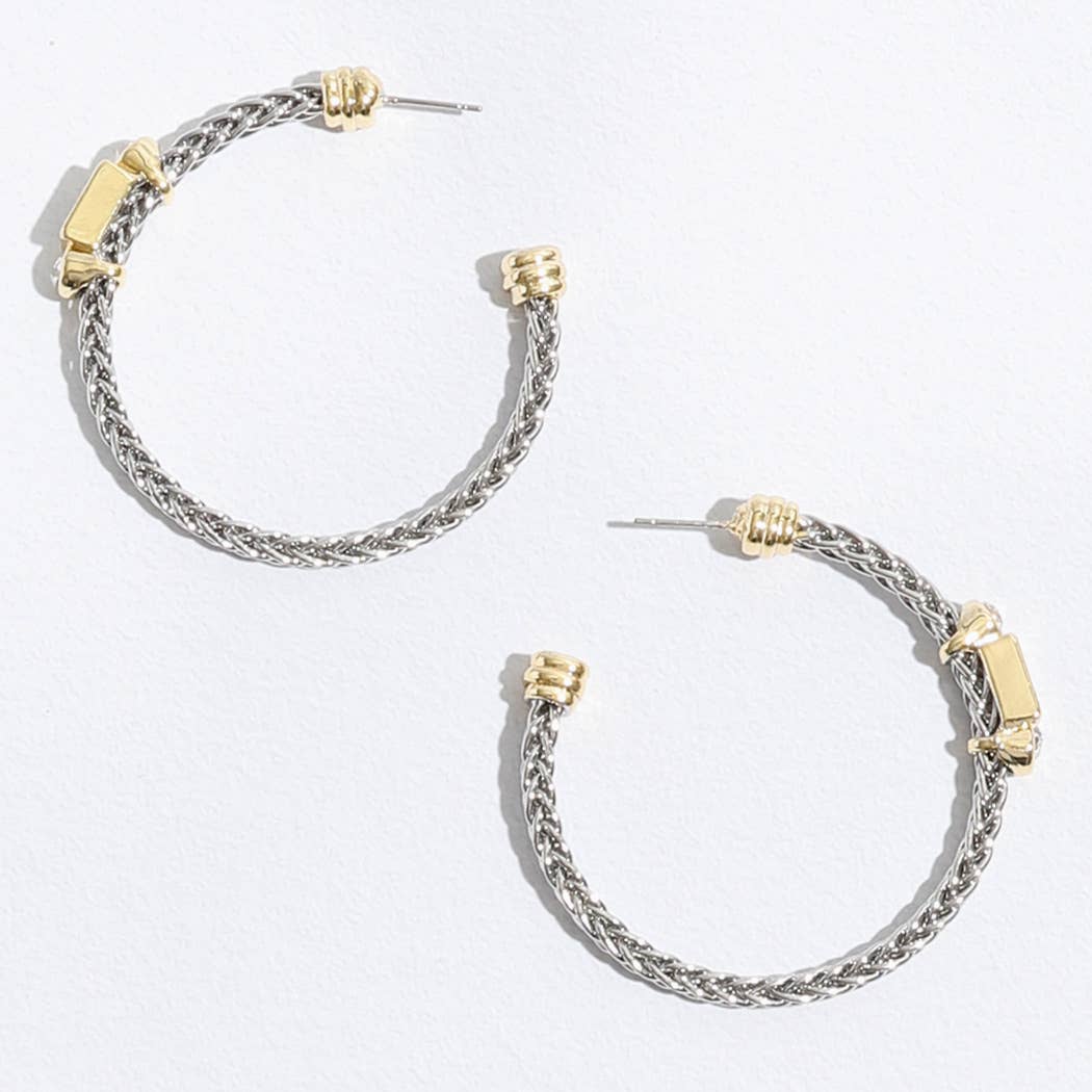 Braided Hoop Geometric Shape CZ Post Earrings