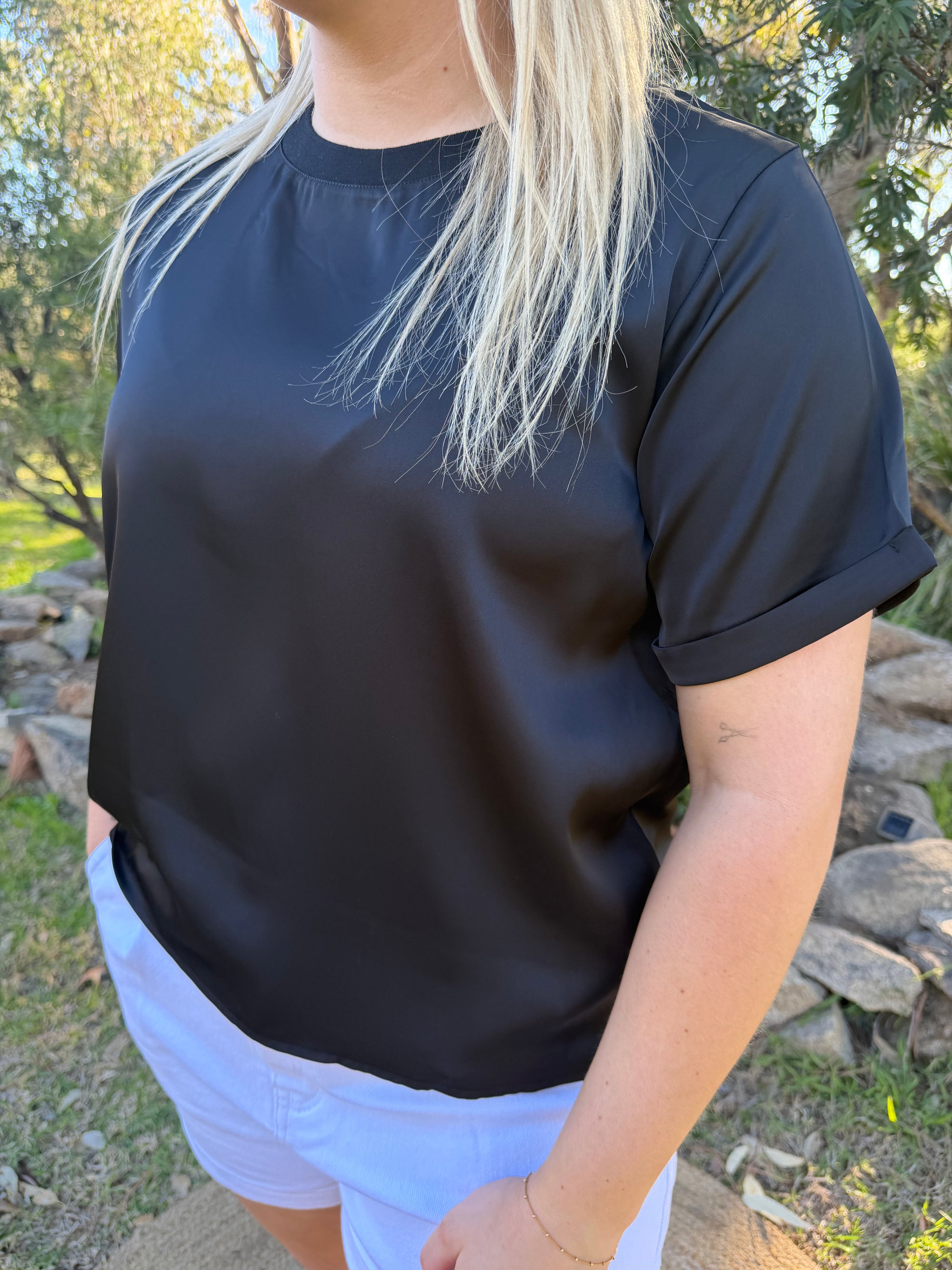 The Frankie Black Satin Tee