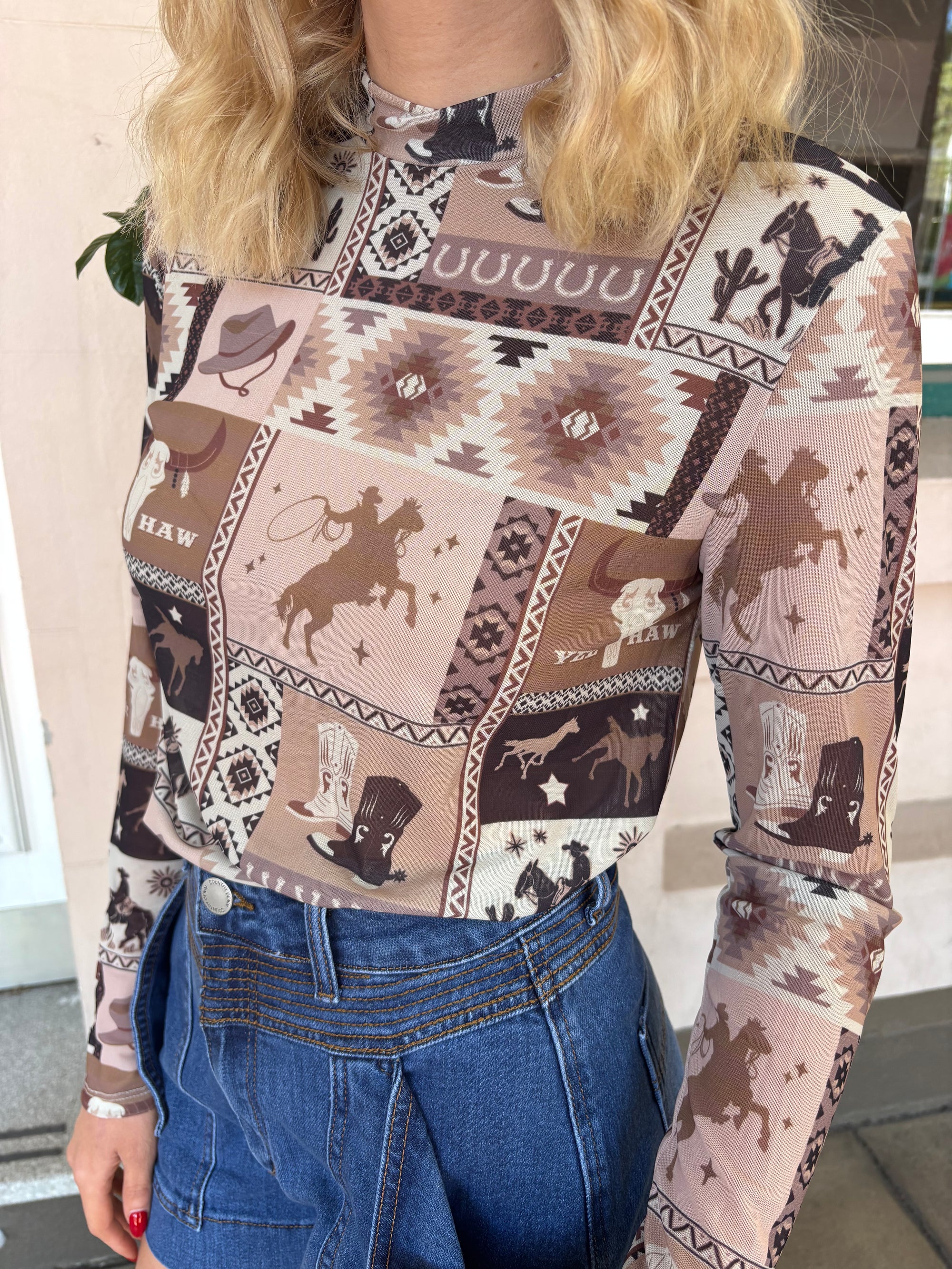 WESTERN PRINT~MESH TOP