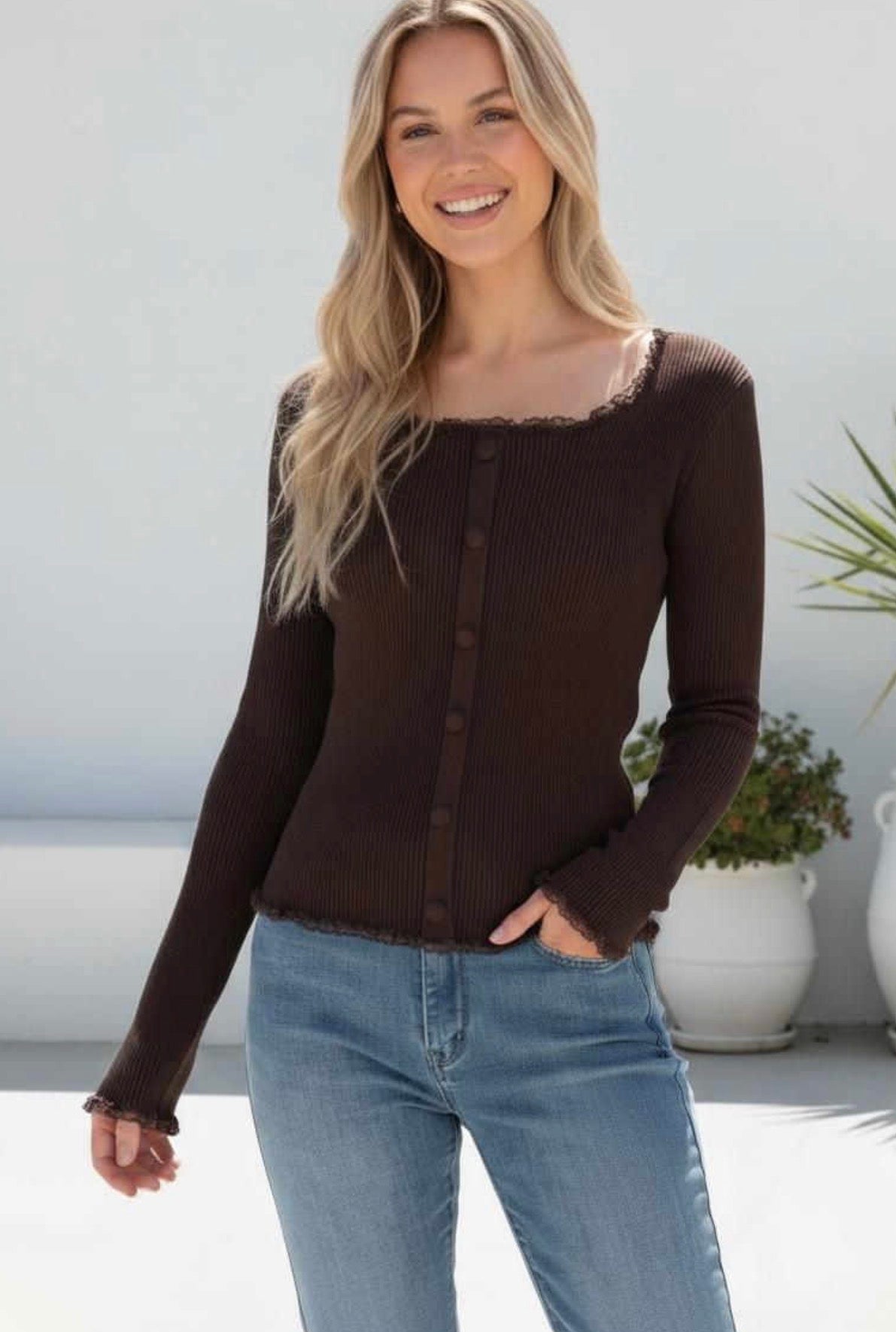 Chocolate lace detail Long-Sleeve Top