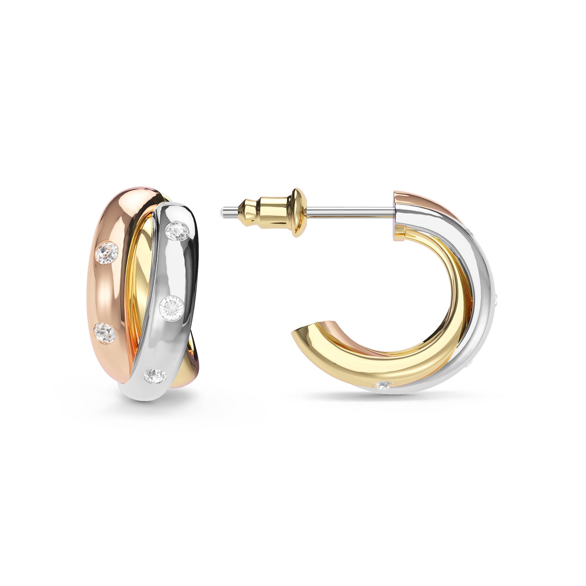 Trinity Studded Tri-Gold Plated Hoop Earrings