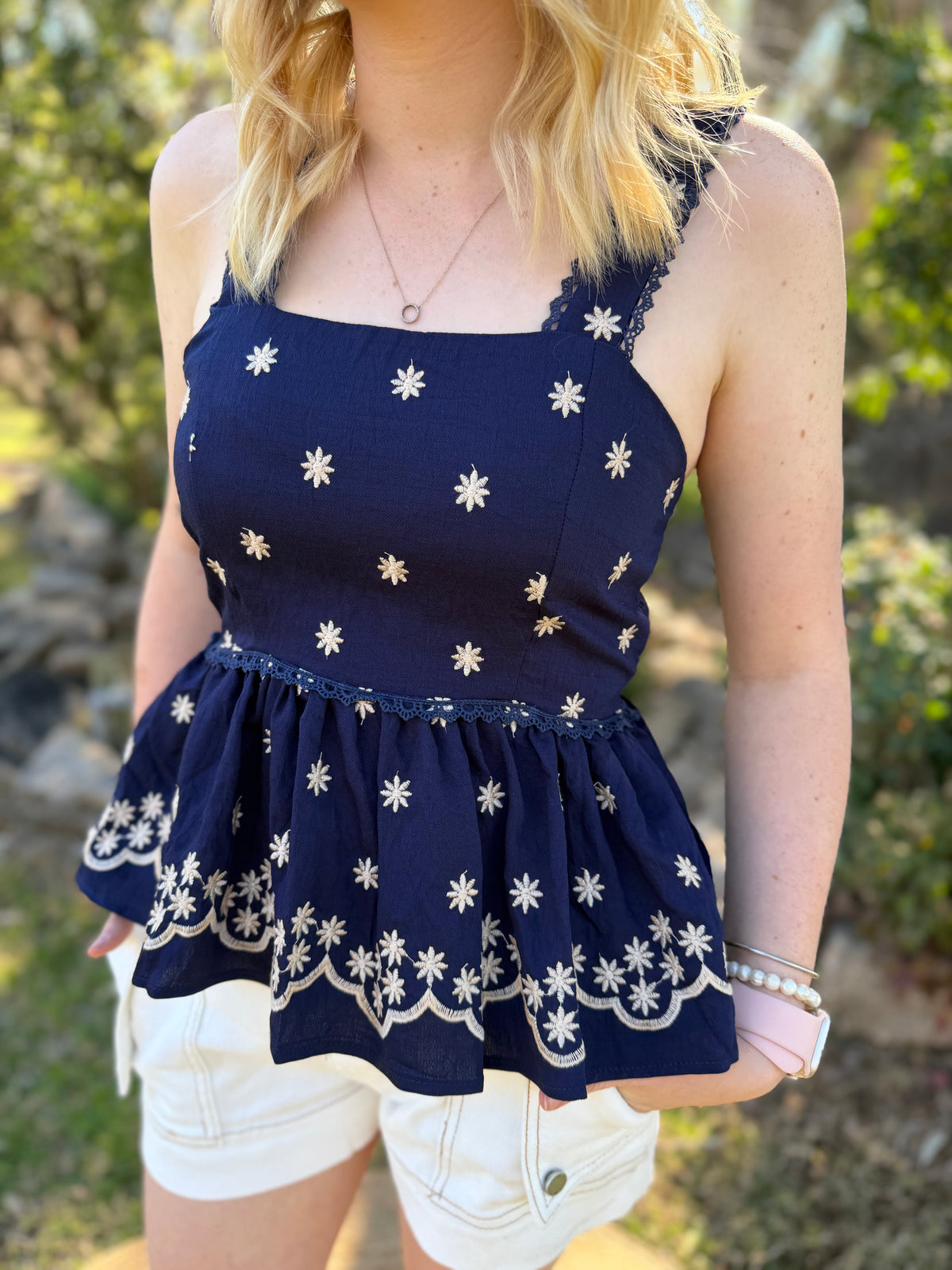 Merriwa Embroidered Top – Navy