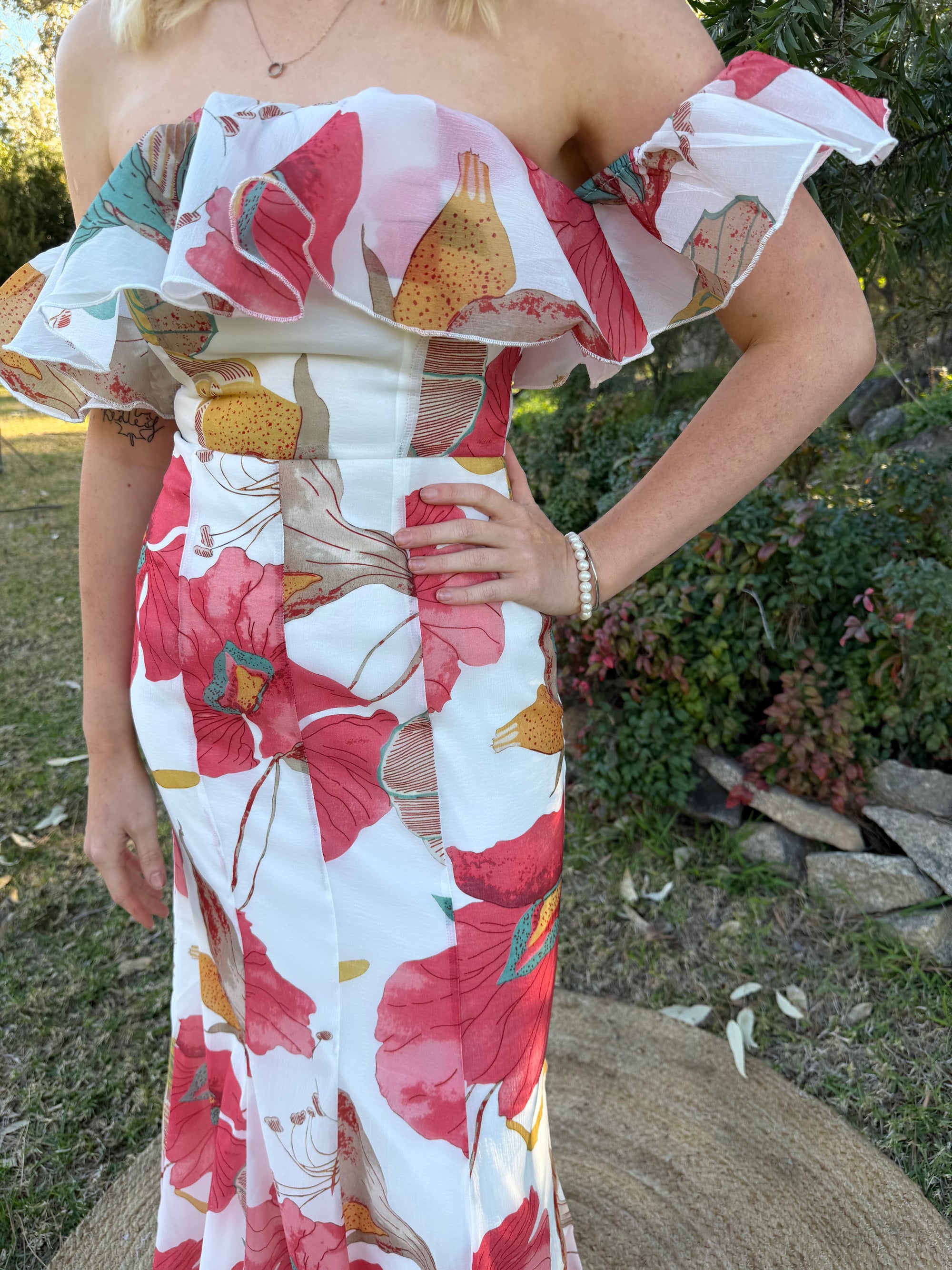 Poppy Fields Off Shoulder Maxi Dress