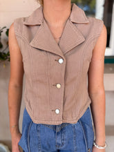 Collared Denim Vest - Blush