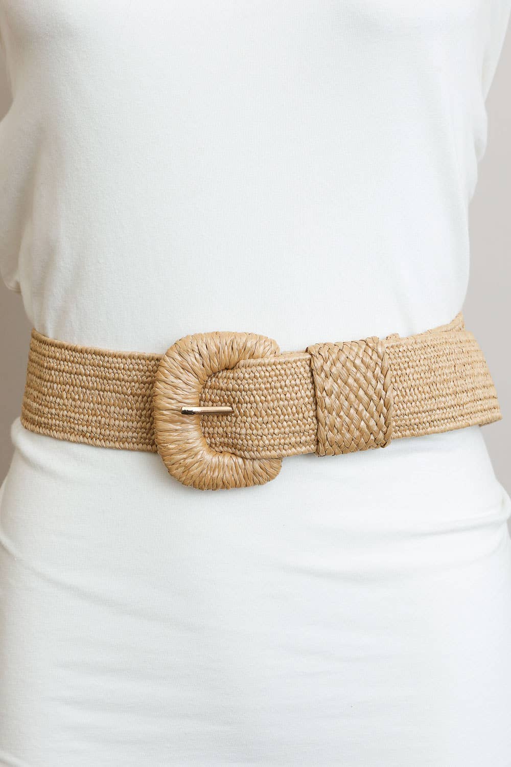 Stretchable Raffia Belt - Biscuit